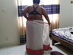 Indian hot aunty was wearing saree in room when neighbor boy saw her and fucked - Desi Sex (Hindi Audio)
