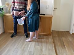 Fat mother-in-law pees like an animal and son-in-law watches and jerks